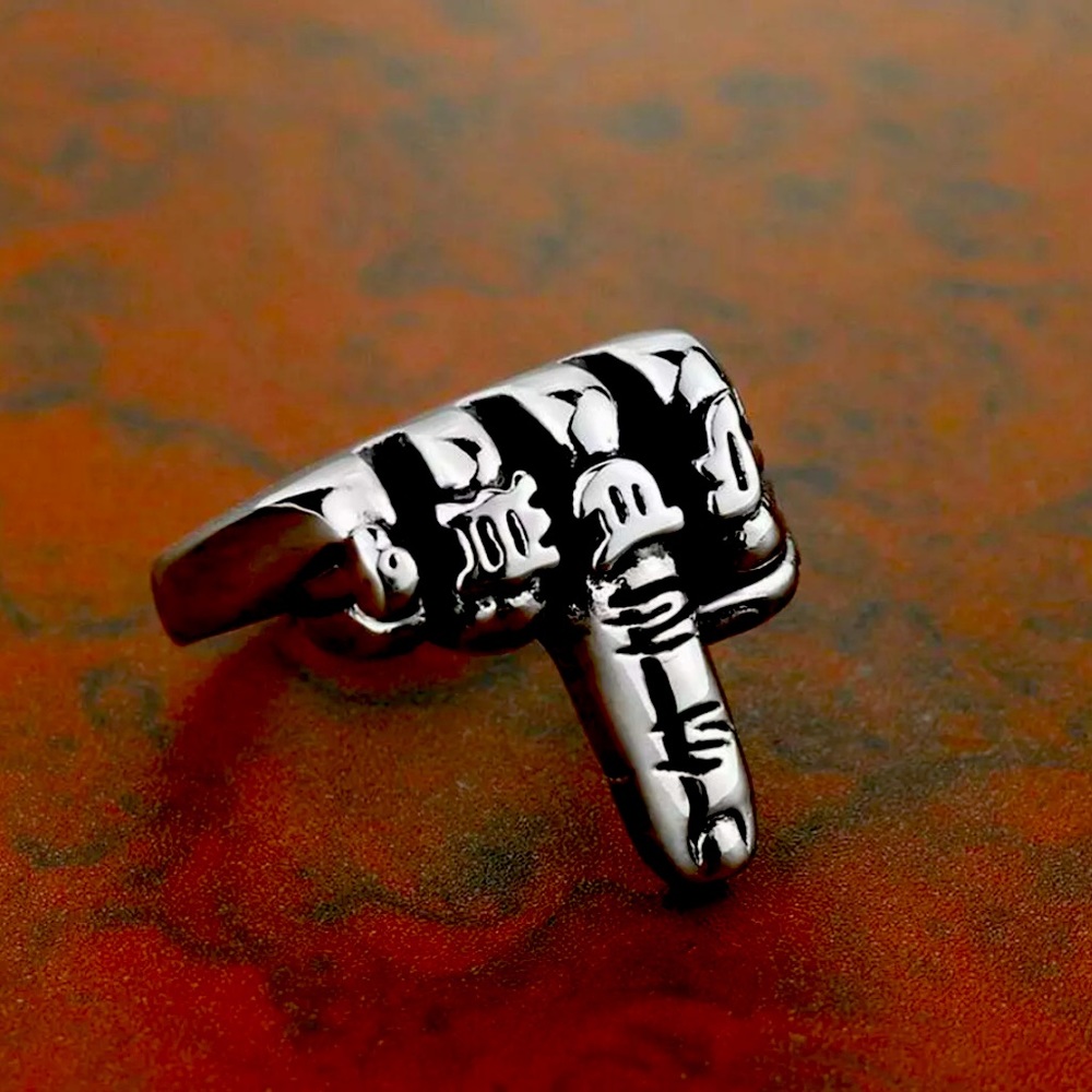 Mens Stainless Steel Motorcycle Middle Finger Ring